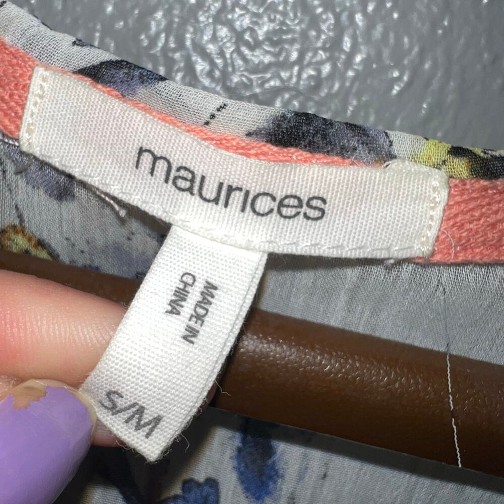 Maurices Crochet Trim Floral Kimono Ivory Coral Blue Sheer Lightweight Long S/M - Picture 5 of 9